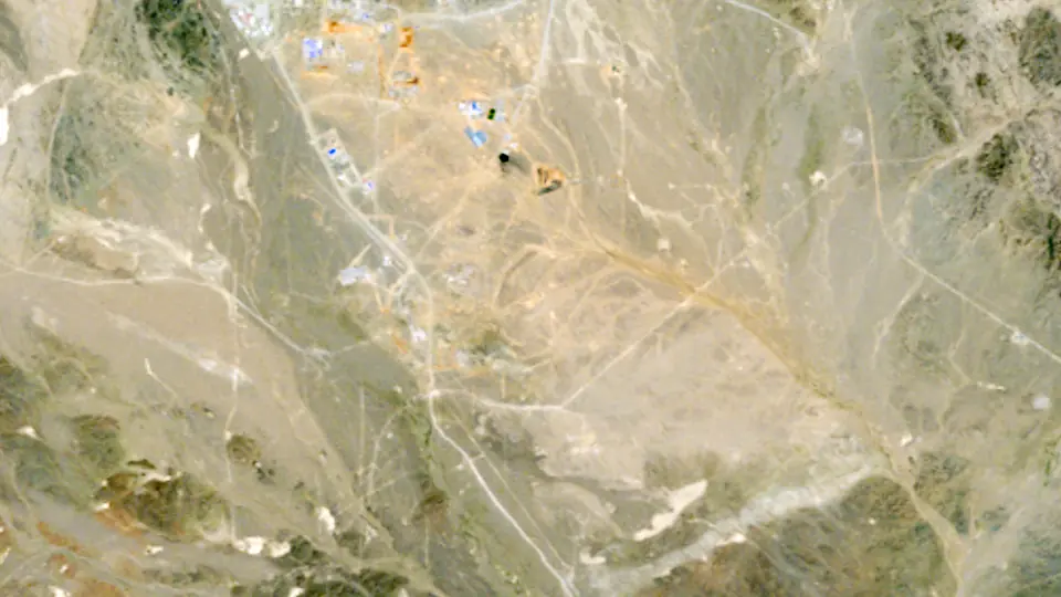 Oyu Tolgoi from orbit, 9 Aug 2010